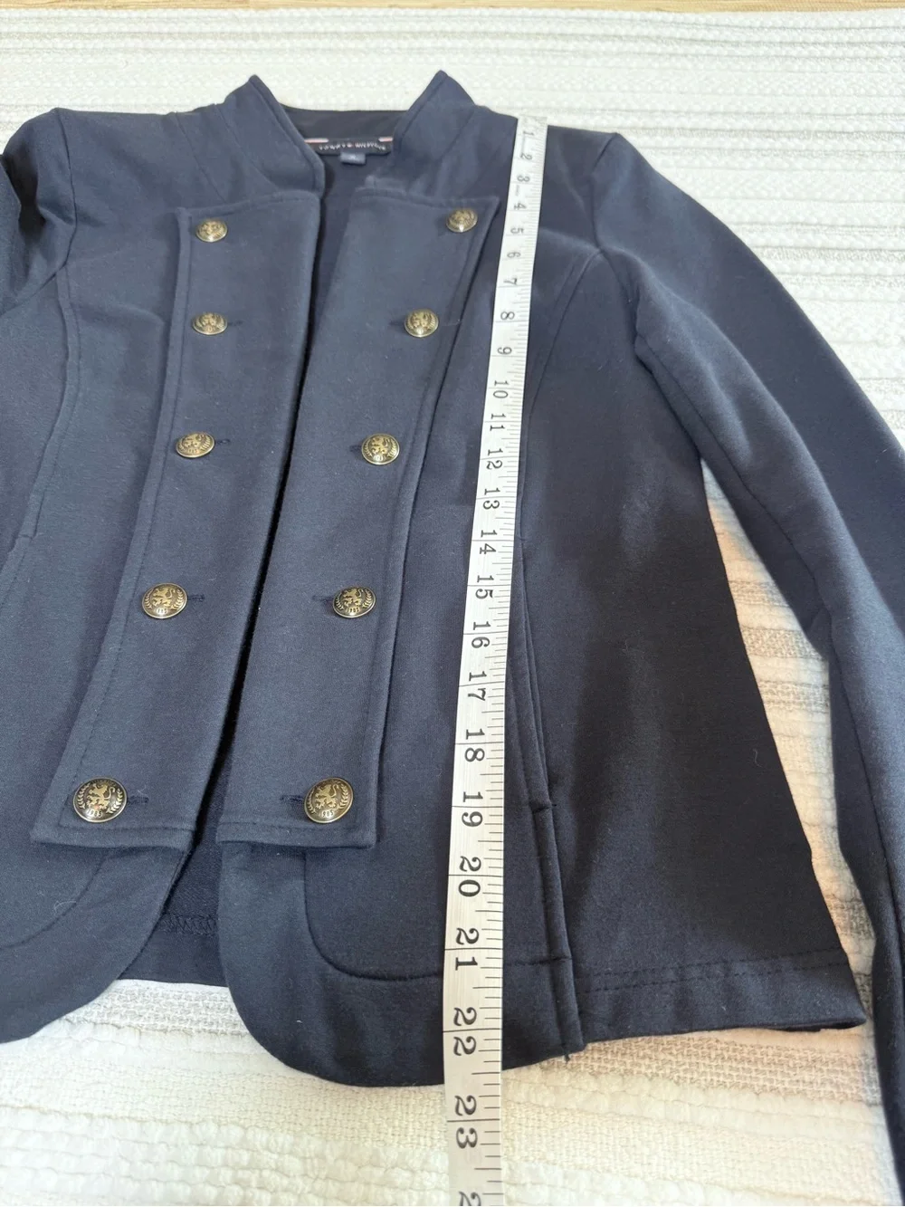 Tommy Hilfiger Military Band Jacket Navy Stand Collar Knit Blazer Gold Buttons M
